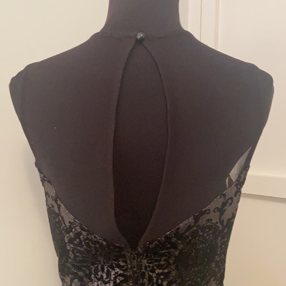🌟NWT🌟 TRIXXI Black & Silver Patterned Cocktail Formal Dress with Mesh Ne… - Picture 12 of 17